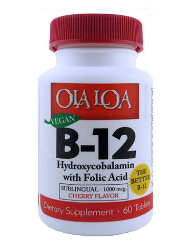Ola Loa - Vegan B-12 Hydroxycobalamin with Folic Acid Sublingual Cherry - 60 Tablets