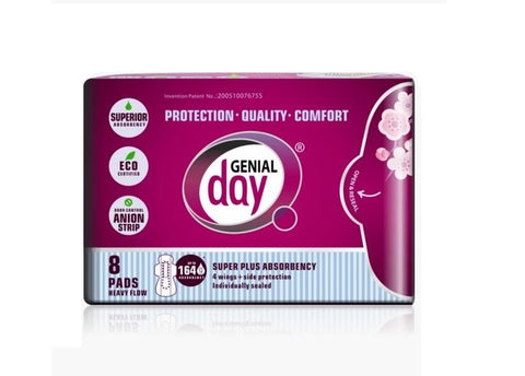 GENIAL DAY - ECO-Certified Heavy Flow Pads with Anion Strip -