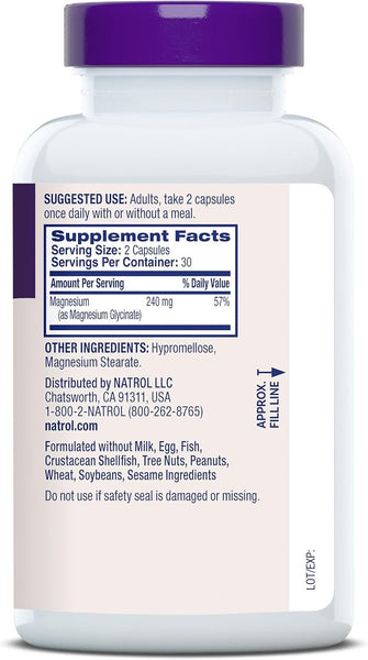 NATROL - High Absorption Magnesium Glycinate 240mg - 60 Capsules
