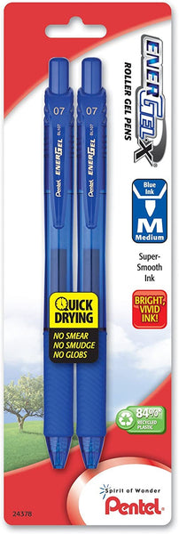 ENERGEL-X - Roller Gel Pens Medium (0.7 mm) Blue Ink - 2 Pens