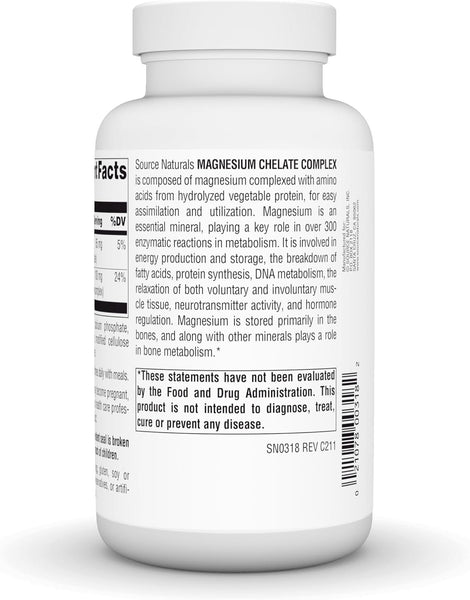 SOURCE NATURALS - Magnesium Chelate 100 mg - 250 Tablets