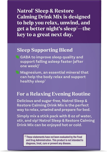 NATROL - Sleep & Restore Melatonin Free Calming Drink Mix, Lemon Chamomile - 10 Sticks