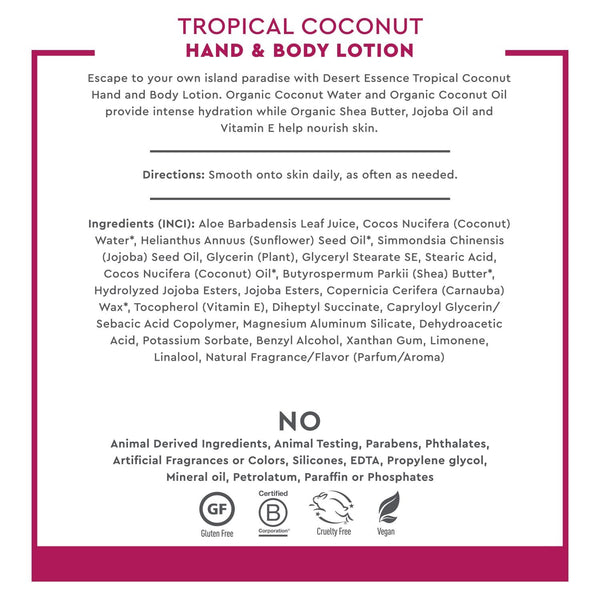 DESERT ESSENCE - Tropical Coconut Hand and Body Lotion - 8 fl. oz. (237 ml)