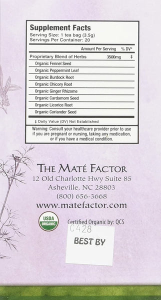 MATE FACTOR - Functional Herbal Blends Digestive Tea with Prebiotics - 20 Tea Bags