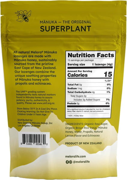 MELORA - Manuka Honey Lozenges, Lemon - 2.1 oz (60 g)