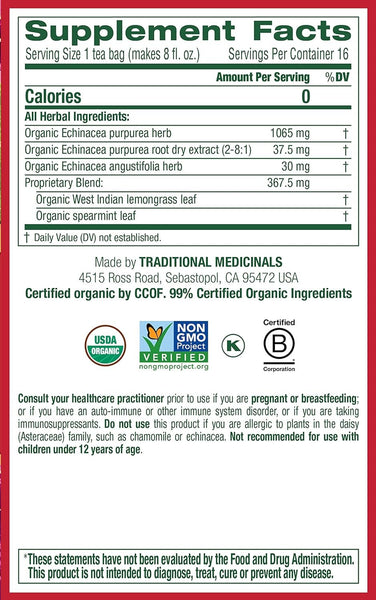 TRADITIONAL MEDICINALS - Organic Echinacea Plus - 16 Tea Bags