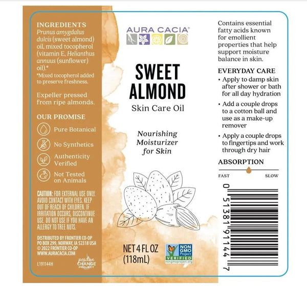 AURA CACIA - Sweet Almond Skin Care Oil - 4 fl. oz. (118 ml)