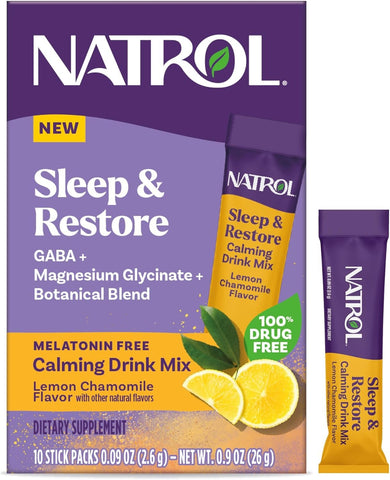 NATROL - Sleep & Restore Melatonin Free Calming Drink Mix, Lemon Chamomile - 10 Sticks