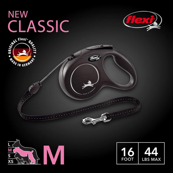 FLEXI - New Classic Cord Retractable Dog Leash for Medium Dogs up to 44 lbs. - 16' long