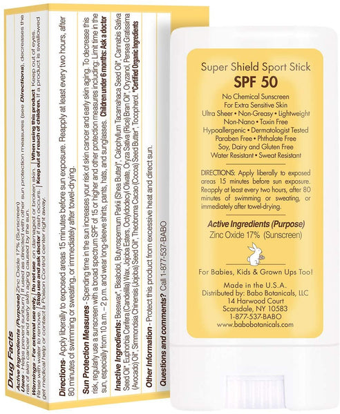Babo Botanicals - Super Shield Sport Stick Fragrance Free 50 SPF - 0,6 oz.