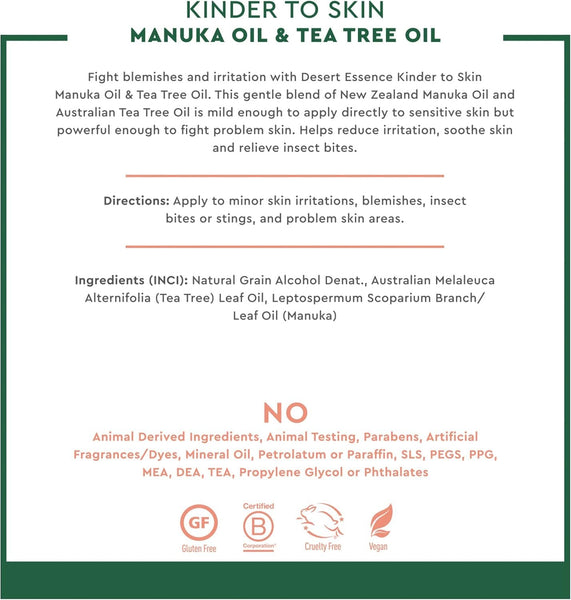 DESERT ESSENCE - Kinder to Skin Manuka Oil & Australian Tea Tree Oil - 4 fl oz (120 ml)