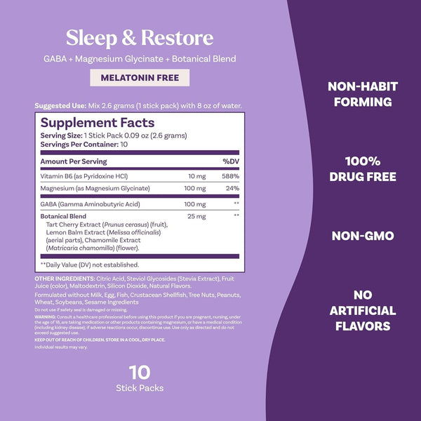 NATROL - Sleep & Restore Melatonin Free Calming Drink Mix, Lemon Chamomile - 10 Sticks
