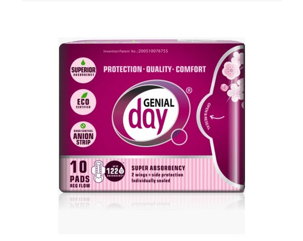 GENIAL DAY - ECO-certified Regular Flow Pads with Anion Strip