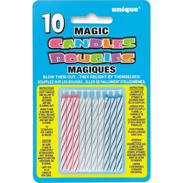UNIQUE - Assorted Striped Magic Relighting Trick Birthday Candles